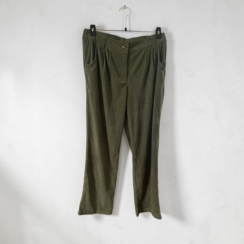 Halara Olive Green Corduroy High Waisted Straight Leg Pants Women Large 02644290